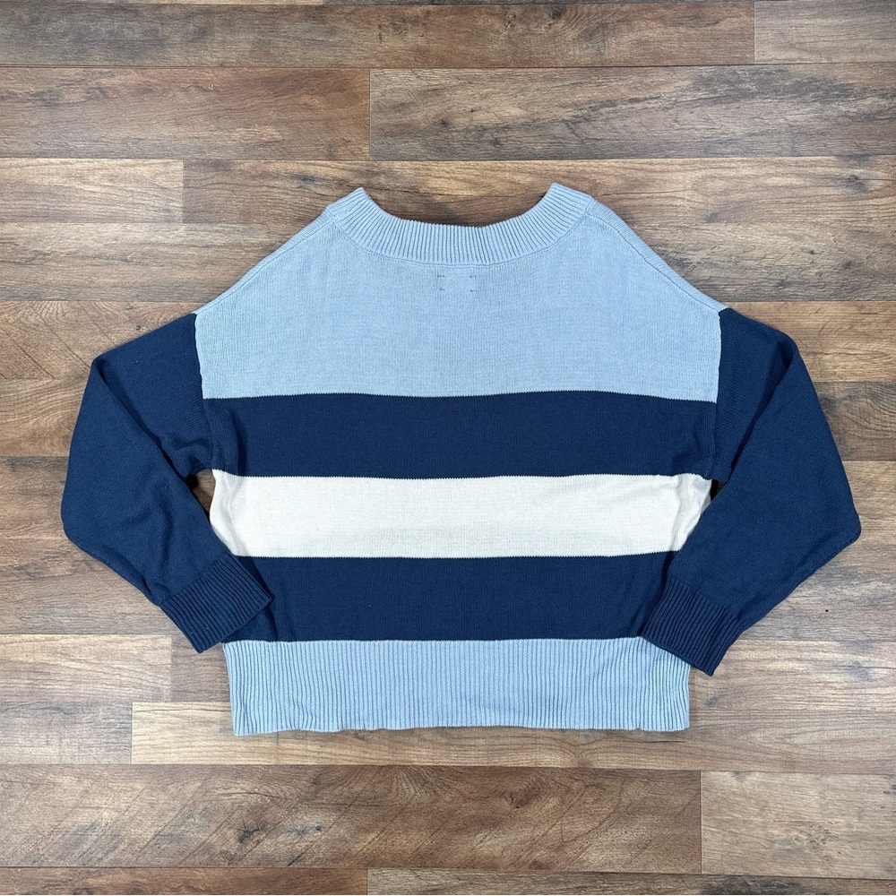 Lucky Brand Sweater Womens XL Blue Striped Relaxed Striped Knit